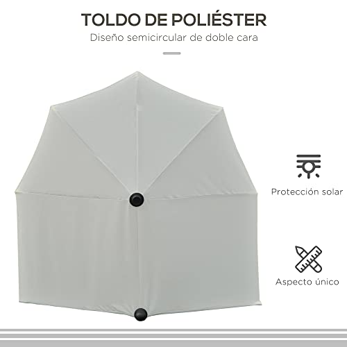 Toldo de poliéster con características del Parasol de Pared de terraza o Jardín 200x190x240 cm con Manivela Poste de Acero y Base Cruzada con Protección Solar. Outsunny 