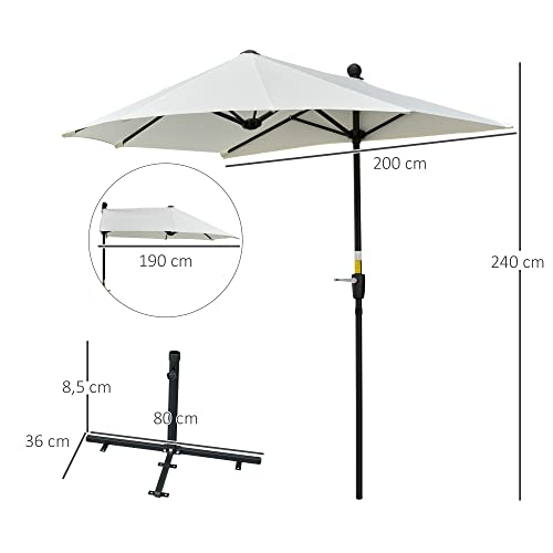 Medidas del Parasol de Pared de terraza o Jardín 200x190x240 cm con Manivela Poste de Acero y Base Cruzada con Protección Solar. Outsunny 