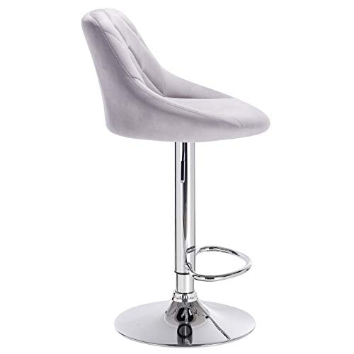 2 sillas de Barra de cocina tapizado de Terciopelo Giratorios Altura Regulable Gris Claro. Detalle vista de perfil. BH138hgr-2. Woltu