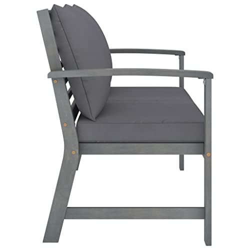 Vista de perfil del Decorativo Banco de jardín de 120 cm con Cojines y estructura color Gris y Madera de Acacia Maciza. VidaXL