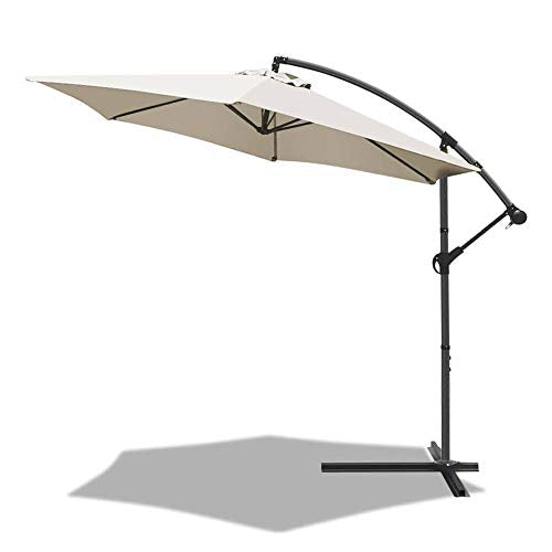 Sombrilla Parasol Excéntrico 300 cm, de Jardín con Manivela y Funda Protectora, Protección UV, Beige. VOUNOT