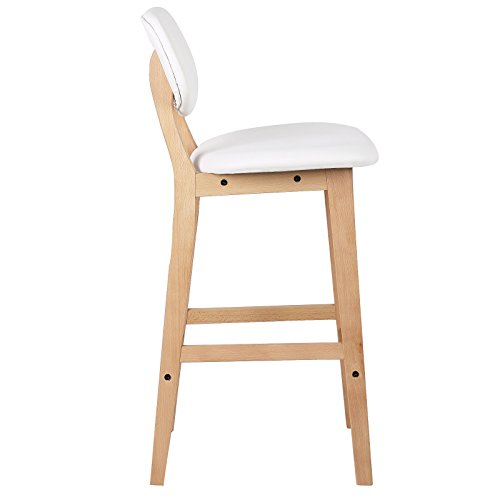 Vista de perfil de Juego de 2 taburetes de moderno diseño nórdico de madera acolchados con polipiel blanco para cocina. WOLTUJuego de 2 taburetes de moderno diseño nórdico de madera acolchados con polipiel blanco para cocina. WOLTU
