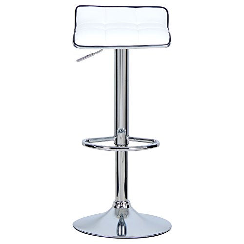 2X Taburetes blancos altos modernos Tapizada de Cuero Sintético Regulable en Altura Giratorios. Vista frontal.  BH28ws-2. WOLTU