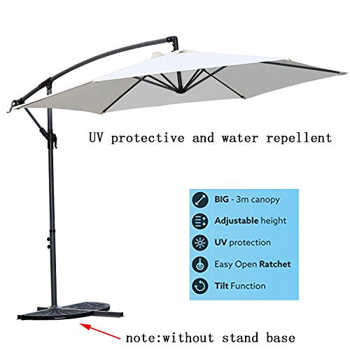 Protección contra los rayos UV y el agua con la Sombrilla Excéntrica con Manivela para Patio Exterior, Grande y Estable. Crema. Angel Living 3M