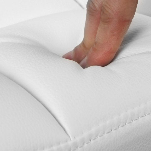 2 Taburetes para islas de cocina Regulables en Altura tapizados en Piel Sintética Blanca, Giratorio 360° con Respaldo y Reposapiés, Acero Cromado. Detalle del acolchado de alta densidad. LJB64W. Songmics