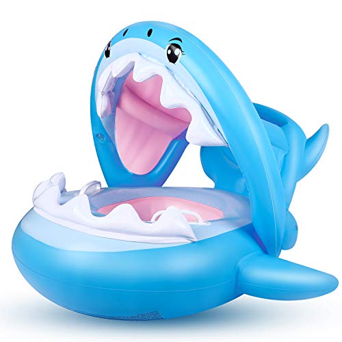 Flotador para Bebé de 6-36 Meses con Sombrilla Ajustable para Piscina con diseño de tiburón de Flyboo