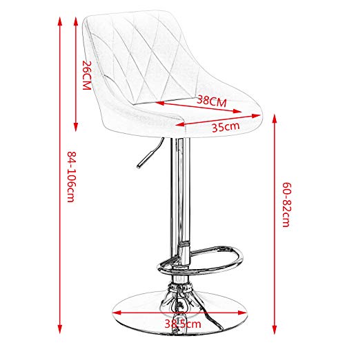 2 sillas de Barra de cocina tapizado de Terciopelo Giratorios Altura Regulable Gris Claro. Medidas. BH138hgr-2. Woltu