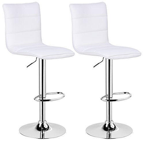 Juego de 2 Taburete Altos de Bar Regulable en Altura con Respaldo para Cocina Giratorios de Piel Sintética Blanca y estructura Cromada. Vista general.  BH15ws-2. WOLTU