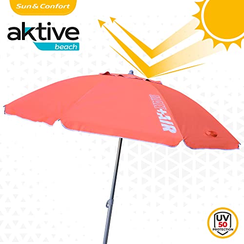 Protección solar UV 50+ de la Sombrilla de playa Grande Antiviento Ultrarresistente, Mástil inclinable, Incluye bolsa de almacenamiento con asa de transporte, Sombrilla playa grande color coral. 62245 - AKTIVE