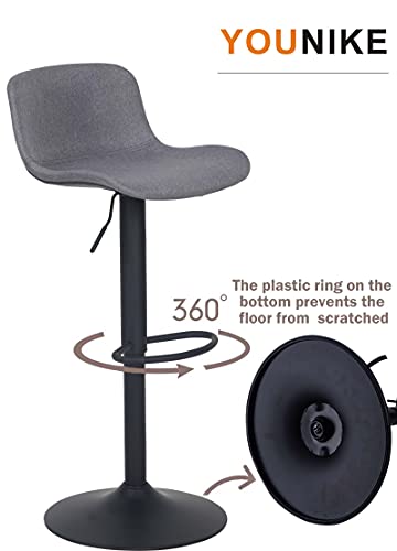 2X Taburete de Bar con Altura Ajustable y rotación de 360°, diseño ergonómico Moderno para Bar, Cocina y hogar, Gris oscuro. Giro de 360º y base con goma antiarañazos.. YOUNIKE 