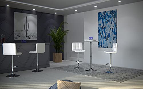 2 Taburetes para islas de cocina Regulables en Altura tapizados en Piel Sintética Blanca, Giratorio 360° con Respaldo y Reposapiés, Acero Cromado. Vista en estancia de ocio, cocina o bar. LJB64W. Songmics