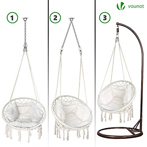 Modos de instalación de la Silla Colgante de Exterior con Flecos y Cojines, Kit de Suspensión, Ø80cm para Interior y Exterior, Beige. VOUNOT 