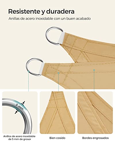 Vela de Sombra de 3x4 m, Impermeable con Columna de Agua de 665 mm, Protección Solar, Protección UV 93%, Terraza, Jardín, Balcón, Rectangular, Cuerdas de 2 m, Amarillo Arena GSH34EY. SONGMICS