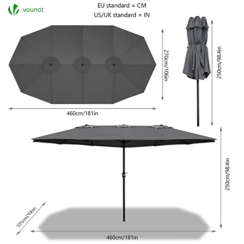 Medidas de la Sombrilla Parasol Rectangular para Piscina, Mercado o Patio Exterior, 460 x 270 cm, Protección Solar UV50+, Doble Gris. VOUNOT