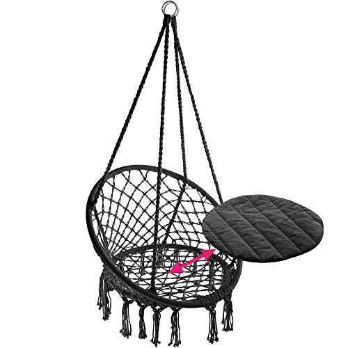 Cojín suelto de la Silla Colgante con Cojín, Estructura de Acero, Ideal para Jardín Exterior Terraza Color Negro | No. 403115. TecTake