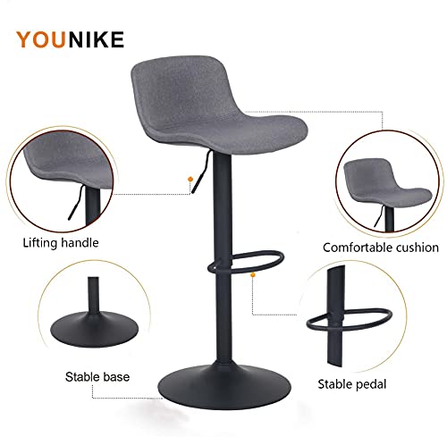 2X Taburete de Bar con Altura Ajustable y rotación de 360°, diseño ergonómico Moderno para Bar, Cocina y hogar, Gris oscuro. CaracterísticasYOUNIKE 