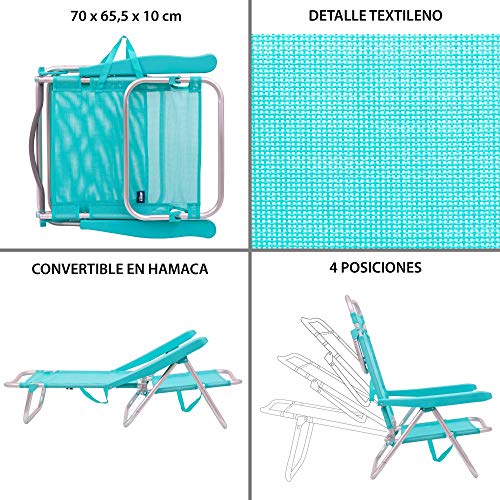Características de Pack de 2 sillas de Playa Convertibles en Cama de Aluminio y textileno (Aguamarina). LOLAhome