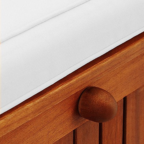 Banco de Exterior de Madera de Acacia con Almacenaje  120x62x82cm. Detalle de tirador de trampilla. Casaria