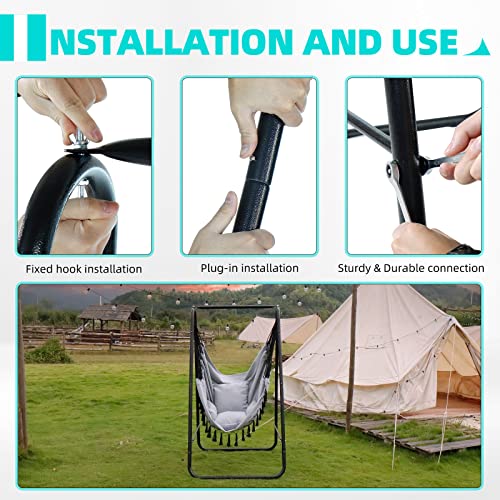 Instalación y uso de la Silla Colgante con Soporte Columpio Interior Silla Hamaca Colgante con Conjines, Carga Máxima 100 kg, para Interior y Exterior. CCLIFE