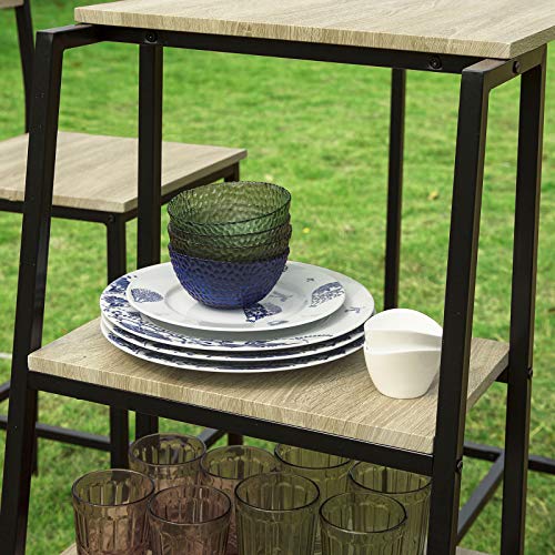 Detalle de estanterías de Juego de 3 Piezas con 2 Taburetes y 1 Mesa Estilo Industrial con 3 estantes para cocina, ES. OGT16-N. SoBuy