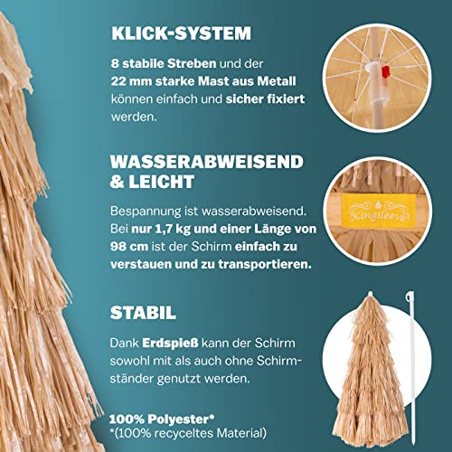 Características de la Sombrilla de Playa Hawaiana Ø 160cm Inclinable de Rafia o paja  Color Natural. Kingsleeve 