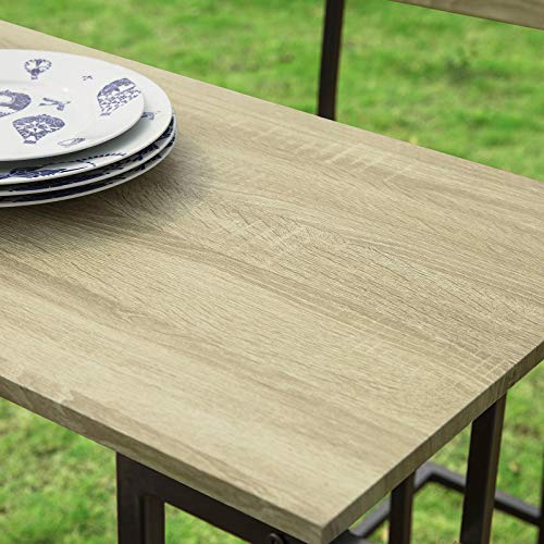 Detalle superficie de mesa de Juego de 3 Piezas con 2 Taburetes y 1 Mesa Estilo Industrial con 3 estantes para cocina, ES. OGT16-N. SoBuy