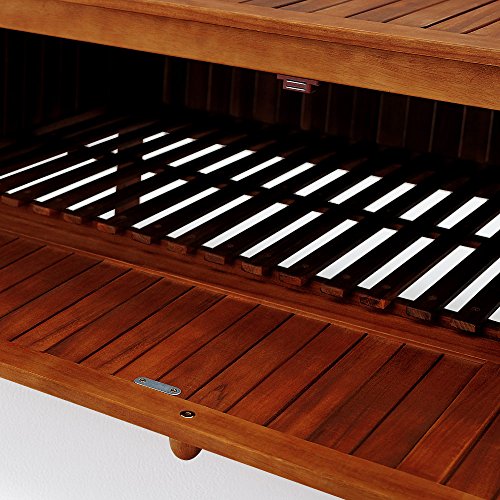 Banco de Exterior de Madera de Acacia con Almacenaje  120x62x82cm. Detalle de trampilla. Casaria