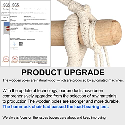 Mejoras de nuestra Silla Colgante supergrande de Tejido de Cuerda de algodón Hilado Suave, Barra separadora de Madera Dura Silla Ancha de Encaje giratoria para el Aire Libre. Chihee