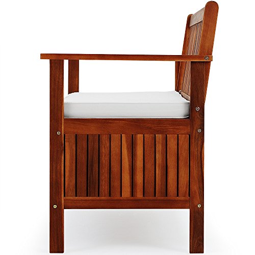 Banco de Exterior de Madera de Acacia con Almacenaje  120x62x82cm. Vista de perfil. Casaria