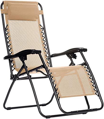 Tumbona Gravedad Cero, Beige. Silla  Plegable. Amazon Basics | maxjardin