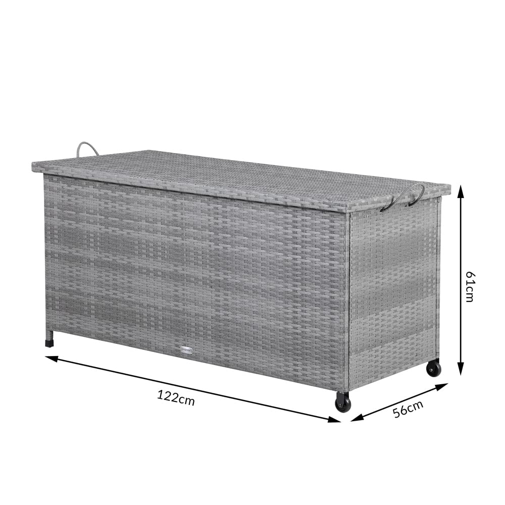 Medidas del arcón CASARIA de poliratán gris sobre fondo blanco