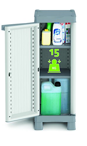  Armario bajo de 2 Estantes, Gris, 35x43,8x97,6 cm. Terry Base 350 UW. Detalle puerta abierta 15 kilos de resistencia por balda