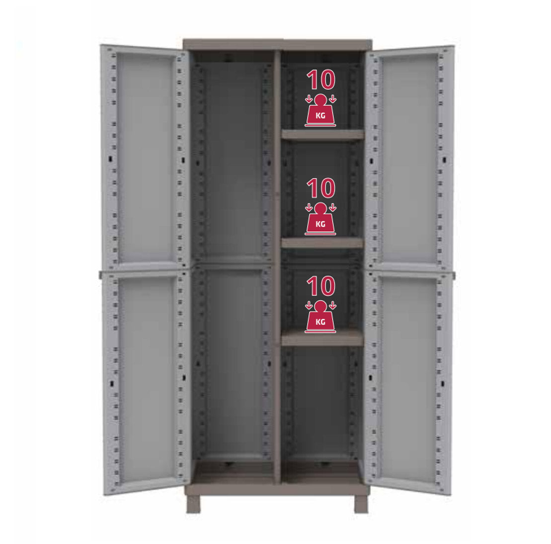 Armario escobero de 2 Puertas con patas, Divisor Vertical y 3 baldas Regulables, Gris, 68x39x170 cm. C-Rattan 3680. Terry