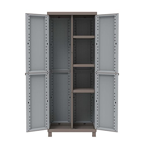 Terry C-Rattan 3680 - Armario escobero de 2 Puertas, Divisor Vertical y 3 baldas Regulables, Gris, 68x39x170 cm | maxjardin