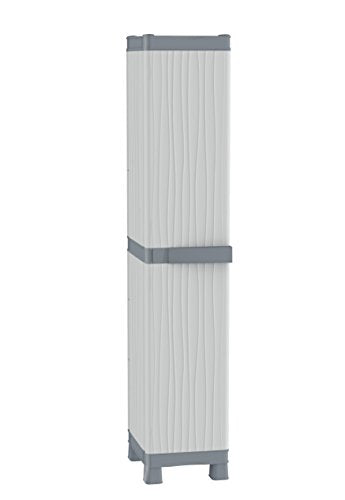 Armario escobero de 1 puerta con patas gris claro y detalles en gris medio Terry