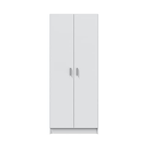Vista frontal del armario escobero  hecho en España Habitdesign de 2 puertas blanco