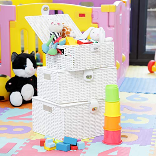 Juego de 3 Cestas de almacenaje de Resina con Tapa Blanco y candado. ARPAN