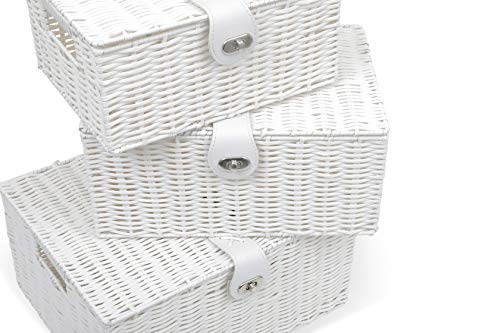 Vista de las 3 cestas del Juego de 3 Cestas de almacenaje de Resina con Tapa y candado, Blanco, Grande, median y pequeña. Large, Medium, Small. Cajas ARPAN