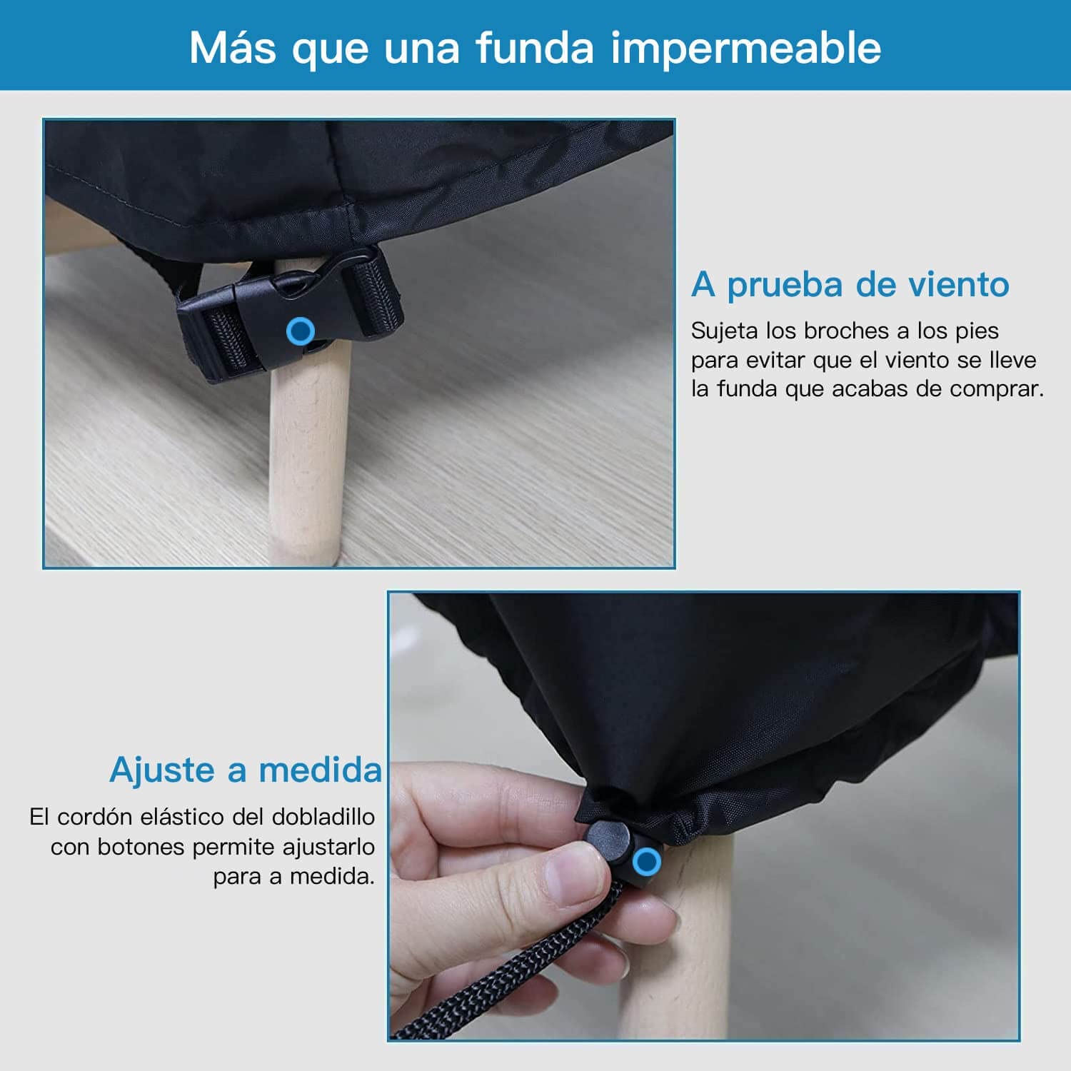 A prueba de viento y ajuste a medida de la Funda impermeable para Mesa Exterior para Patio o Terraza de tejido Oxford Resistente Ø130X75x71cm. AWNIC