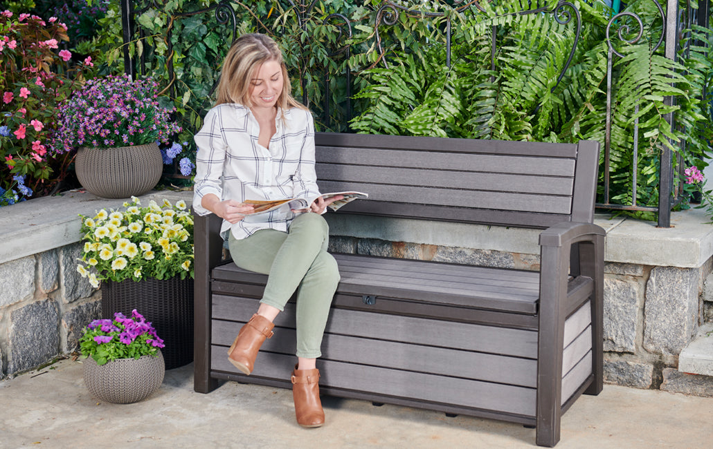 Banco de jardín con almacenamiento. Keter Hudson Bench 227 L, Antracita, 132,7 X 62,1 x 89 cm-ambiente-2