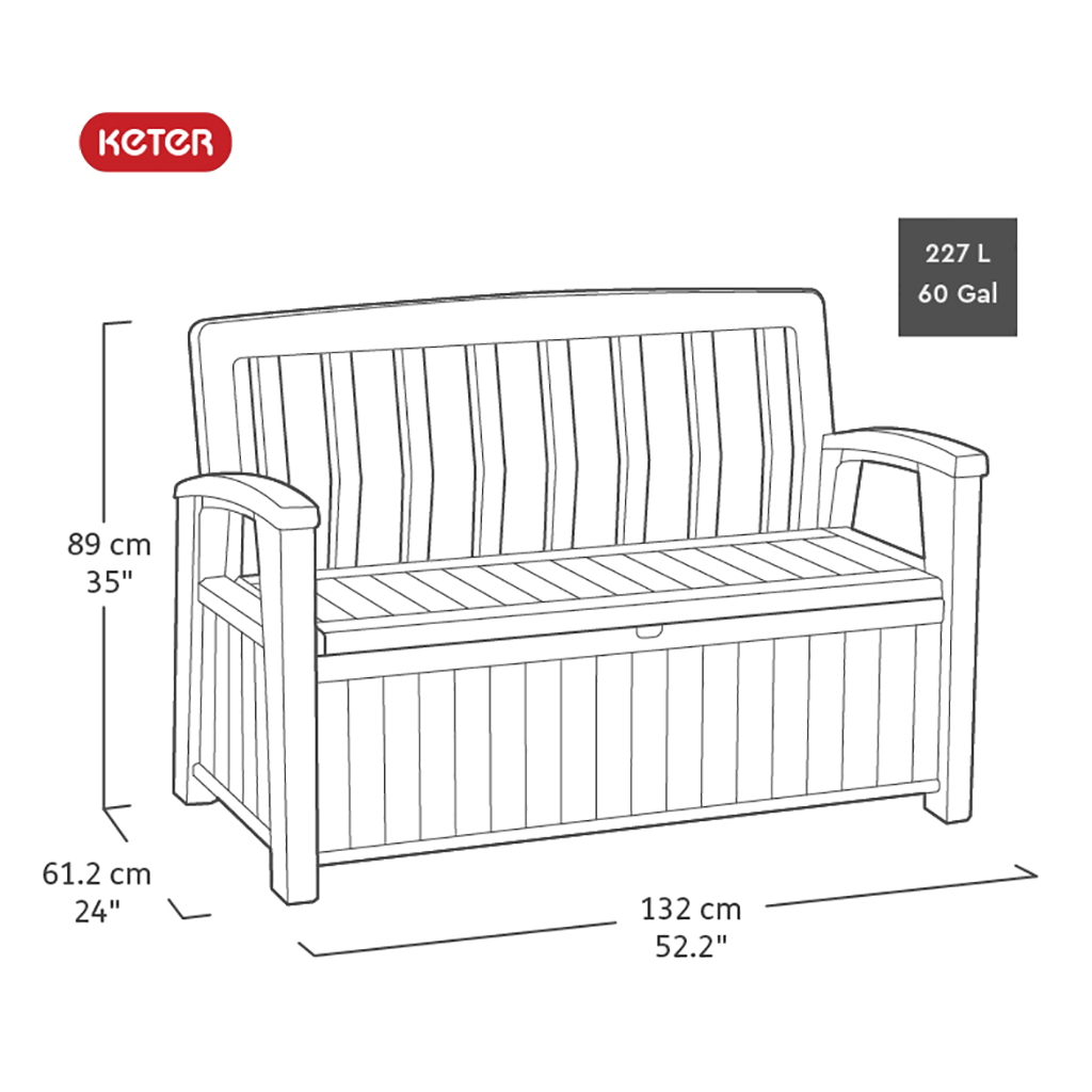 Medidas de banco de sentarse en jardín keter