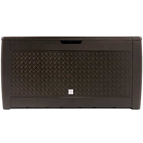 Vista frontal del Arcón de almacenaje Marrón con Capacidad de 310 litros Rattán Trenzado para jardín. Casaria