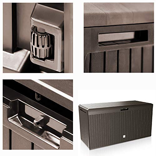 Arcónde Almacenaje de 290 litros Ratán marrón para Exterior e Interior para cojínes. Características. Deuba