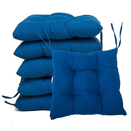 Pack 6 Cojines Asiento 38x38cm, Funda Polyester, Relleno Fibra, Cómodos, Resistentes, Fácil de Limpiar Azul. BCASE