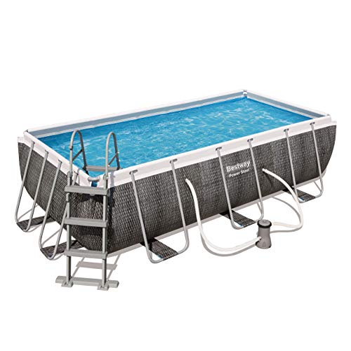 Piscina rectangular, Power Steel Deluxe Frame Pool estructura de acero y aspecto ratán gris, 404 x 201 x 100 cm 【7200 litros】. Vista general. 56721 Bestway | maxjardin