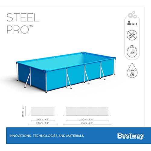 Piscina Desmontable Tubular, Azul de 3.500 litros. Medidas: 300x201x66 cm. Bestway Steel ProPool Media  - detalle - caracteristicas 3