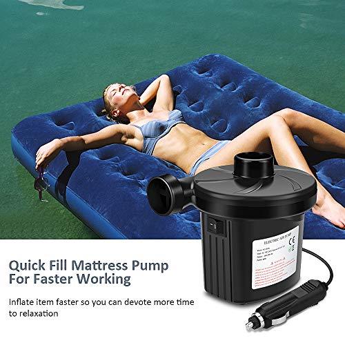 Bomba de Aire Portátil para Inflar/Desinflar Bote Inflable, Colchón de Aire, Juguetes Hinchable, con 3 Boquillas,230V AC / 12V DC. Vista general con foto ambiental de chica en piscina. Awroutdoor | maxjardin