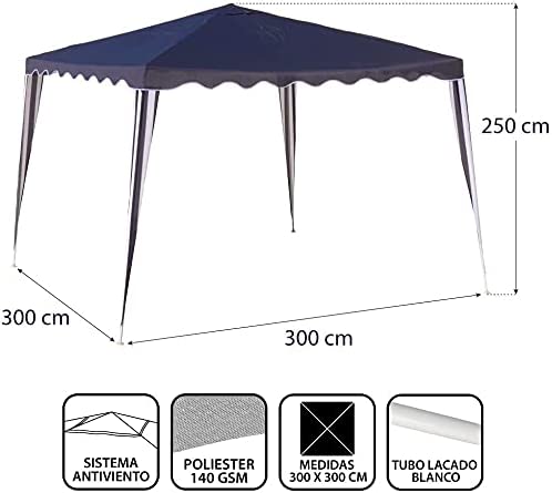 Medidas de la Carpa Plegable 3X3 m azul marino Acero. Montaje Rápido y Fácil. BRICOMIRAS