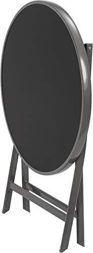 Conjunto de 4 sillas de Jardín Milano + 1 Mesa Redonda de Cristal 70 cm de Diámetro Todo plegable. Aluminio - Resistente a la Intemperie - Gris. Detalle mesa plegada. BRUBAKER