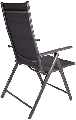 Detalle vista trasera del Juego x2 Sillas Jardín Riva con Respaldo Alto Regulable Plegable en 7 Posiciones Resistentes a la Intemperie Gris Plateado. BRUBAKER